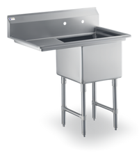 Steel Works Stainless 1 Compartment Sink with Left Drainboard, 24 x 24 x 14 Inch Bowl