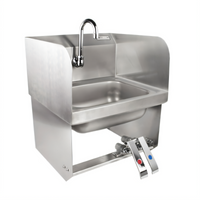 John Boos Pro-Bowl Wall-Mount Hand Sink with Double Knee Valves, Side Splashes, and Gooseneck Spout, 14 x 10 x 5 Inch Bowl