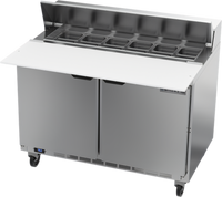 Beverage Air SPE48HC-12C 48-Inch Two-Section Sandwich Top Refrigerated Prep Table with 12 1/6-Pan Top and 17-Inch Cutting Board
