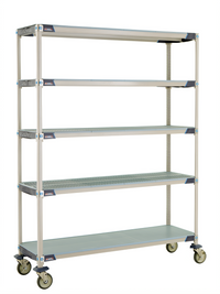 MetroMax i 5-Tier Mobile Polymer Shelving Unit, 60W x 18D x 80H, Open Grid Shelves with Solid Bottom Shelf