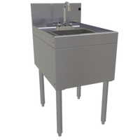 Glastender Stainless Steel Underbar Wet Waste Sink Unit with Deck-Mount Gooseneck Faucet, 18 x 24 Inches