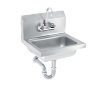 Vollrath Wall-Mount 2-Hole Hand Wash Sink with Strainer, Gooseneck Faucet and P-Trap, 17 x 15 Inches