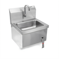 John Boos Pro-Bowl Wall-Mounted Stainless Steel Hand Sink with Apron, 14 x 10 x 5-Inch Bowl, Knee Valve Faucet and Gooseneck Spout