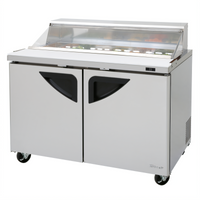 Turbo Air Super Deluxe 48-1/4-Inch Two-Section Stainless Steel Sandwich/Salad Prep Table with Clear Lid, 12-Pan, Self-Contained Refrigeration