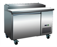 Serv-Ware 44-Inch 6-Pan Refrigerated Pizza Prep Table, Self-Contained, Stainless Steel, 115V