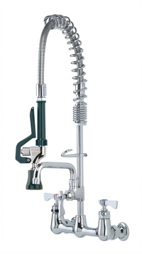 Krowne Royal Series Space Saver Wall Mount Pre-Rinse Assembly with Add-On Faucet, 8-Inch Centers