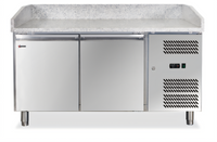 Omcan 59.4-Inch Granite Top Refrigerated Pizza Prep Table, 2-Door, 13.8 Cu. Ft., Side-Mounted Self-Contained Refrigeration