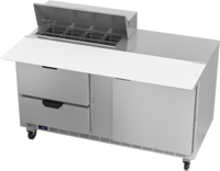 Beverage-Air SPED60HC-08C-2 60-Inch Two-Section Refrigerated Sandwich Prep Table with 1 Door, 2 Drawers, 8-Pan Top and 17-Inch Cutting Board
