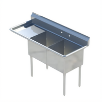 Sapphire Manufacturing 2-Compartment Commercial Sink with Left Drainboard, 62-1/2 Inch Wide