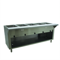 Advance Tabco Triumph Supreme Electric 5-Well Sealed-Well Hot Food Table with Poly Cutting Board and Open Cabinet Base