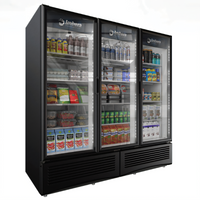 Omcan 3-Section Reach-In Glass Door Merchandiser Refrigerator, Bottom-Mount Self-Contained, 71 Cu. Ft., Black