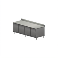 BK Resources 84 x 30 Inch Stainless Steel Cabinet Base Chef Table with Hinged Locking Doors and 5 Inch Backsplash