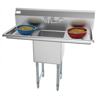 KoolMore 45-Inch 1-Compartment Commercial Sink with Dual Drainboards and Backsplash