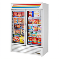True 54-Inch Two-Section Glass Door Freezer Merchandiser, Self-Contained Bottom Mount, White