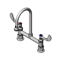 T&S Brass 8-Inch Center Deck Mount Manual Mixing Faucet with 5-3/4-Inch Swivel Gooseneck and Rose Spray Outlet