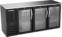 Beverage Air Three-Section Back Bar Cooler with 3 Glass Doors and Stainless Steel Top