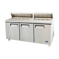 Atosa 72.7-Inch Three-Section Sandwich/Salad Prep Table Refrigerator with 3 Solid Doors