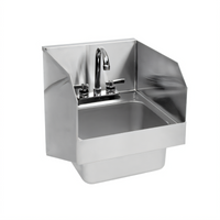 Glastender Wall-Mounted Stainless Steel Hand Sink with Deck-Mount Faucet and Side Splashes, 14 x 15 Inches O.A.