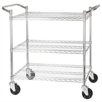 Winco 3-Shelf Chrome Plated Wire Utility Bus Cart, 24 x 48 in, 800 lb. Capacity