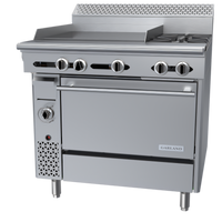 Garland Cuisine Series Heavy Duty 36-Inch Gas Range with Thermostatic 24-Inch Griddle, Two Open Burners, and Standard Oven