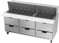 Beverage-Air SPED72HC-30M-6 Three-Section Mega Top Refrigerated Prep Table with 6 Drawers