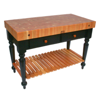Rouge et Noir Le Rustica 48-Inch x 24-Inch End-Grain Cherry Work Table with 2 Drawers and Slatted Undershelf