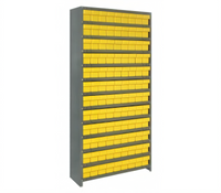 Quantum Closed Heavy-Duty Wire Shelving Unit with 13 Shelves and 108 Bins, 36 x 12 x 75 Inches