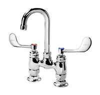 Krowne Royal Series 4-Inch Center Raised Deck Mount Manual Faucet with 3-1/2-Inch Gooseneck Spout and VR Wristblade Handles