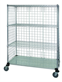 Quantum Mobile Wire Enclosed Cart with Shelves, 36 x 24 x 69 Inches, 1200 lb. Capacity, Chrome Plated Finish
