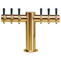 Metropolis T-Style Countertop Glycol-Cooled Draft Beer Tower with 6 Faucets and PVD Brass Finish