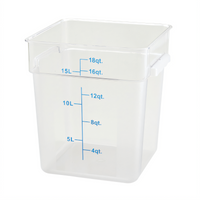 Winco 18 Qt Translucent Square Polypropylene Food Storage Container