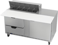 Beverage-Air 60-Inch Two-Section Sandwich Top Refrigerated Counter with 1 Door, 2 Drawers, and 10-Pan Top