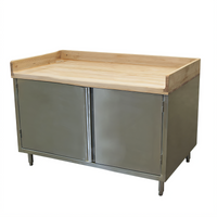 BK Resources Hard Maple Chef Table with Stainless Steel Cabinet Base and Hinged Doors