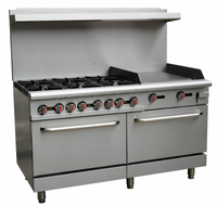 Omcan USA 60-Inch Natural Gas Commercial Range with 6 Open Burners, 24-Inch Right Griddle, and 2 Standard Ovens