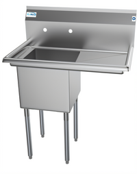 KoolMore 33-Inch 1-Compartment Commercial Sink with Right Drainboard and Backsplash