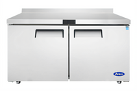 Atosa 60.2-Inch Two-Section Worktop Freezer with Backsplash, 17.2 Cu. Ft., Solid Doors, Stainless Steel