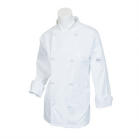 Genesis Women's Long Sleeve Chef Jacket with 8 Cloth Knot Buttons, White, Small