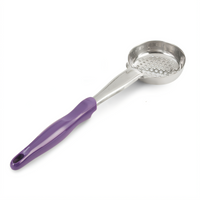 Vollrath Jacob's Pride Heavy Duty 4 oz Perforated Round Bowl Portion Control Spoodle with Purple Handle