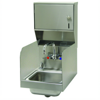 Advance Tabco 12-Inch Wide Wall-Mounted Hand Sink with Side Splashes, Faucet, Soap and Towel Dispensers, 9 x 9 x 5 Inch Bowl