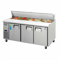 Everest Refrigeration Three-Section Sandwich Prep Table, 71-1/8 Inch Wide, 21 Cubic Feet, Self-Contained Side-Mounted Refrigeration
