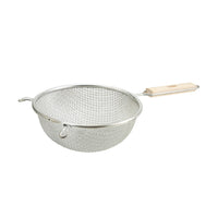 Winco 8-Inch Round Medium Double Mesh Strainer with Wood Handle