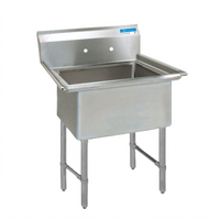 BK Resources One-Compartment Stainless Steel Sink, No Drainboard, 15 x 15 x 14 Inch Bowl, 9 Inch Backsplash