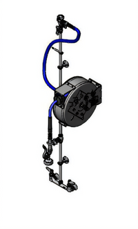 Enclosed Stainless Steel Retractable Hose Reel Assembly with 30' Hose, Mixing Faucet, and Exposed Piping