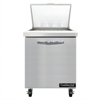 Continental Refrigerator Mighty Top 27-Inch One-Section Refrigerated Sandwich Prep Table with Solid Door and 12-Pan Capacity