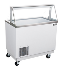 47-Inch Ice Cream Dipping Display Freezer with Slanted Glass, Locking Sliding Door, and 8-Top/4-Storage Tub Capacity