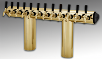 Perlick Winged Tee Countertop Glycol-Cooled 4-Faucet Draft Tower, Tarnish-Free Brass