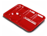 Carlisle Left-Handed 6-Compartment Rectangular Tray, 13-7/8 x 10 Inch, Red Polypropylene