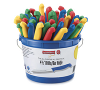 Mundial 4-1/2 Inch Serrated Edge Utility/Bar Knife with Pointed Tip, Polypropylene Handle, Assorted Colors, 48-Piece Bucket