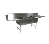 John Boos Three-Compartment Straight Dishtable/Pot Sink with 2 Drainboards and Left Dish Machine Attachment
