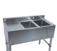 Klinger's Trading Two-Compartment Underbar Bar Sink with Left Drainboard, 37 Inches, 304 Stainless Steel